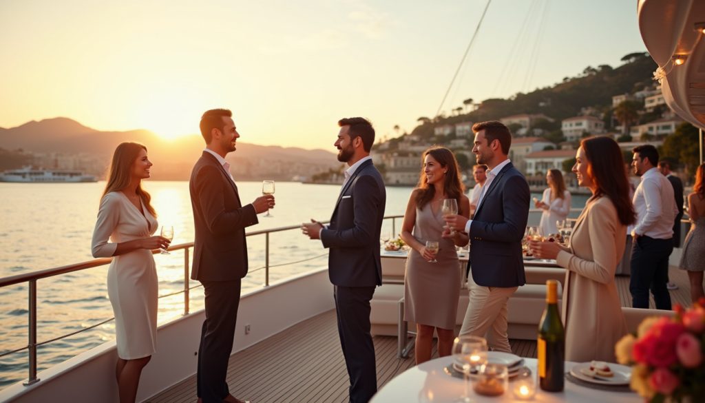 Yacht per festival ed eventi: un evento aziendale su uno yacht a motore in Costa Azzurra.