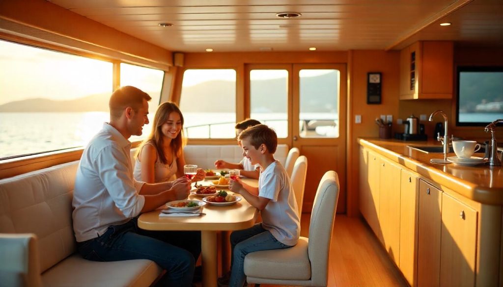 Interni di uno yacht da crociera, che evidenziano il comfort e la funzionalità degli yacht da crociera.