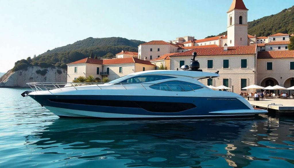 Iate na ACI Marina Dubrovnik, destacando o paraíso dos iates da Costa Dalmácia da Croácia em 2025.