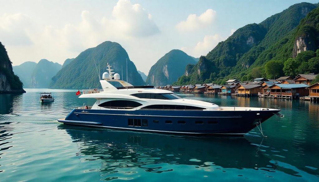 Yacht by Cua Van Village, highlighting yachting in Vietnam Halong Bay in 2025.
