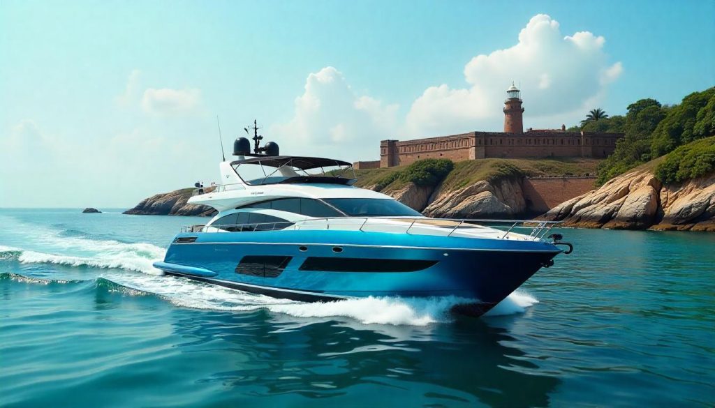 Yacht by Galle Fort, highlighting sailing Sri Lanka coastal treasures in 2025.