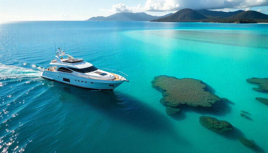 Yacht by Heart Reef, highlighting the Whitsundays yachting destination in 2025.