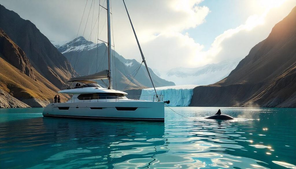 Beneteau Oceanis 51.1 in Eyre Fjord, highlighting Patagonia yachting Chile in 2025.