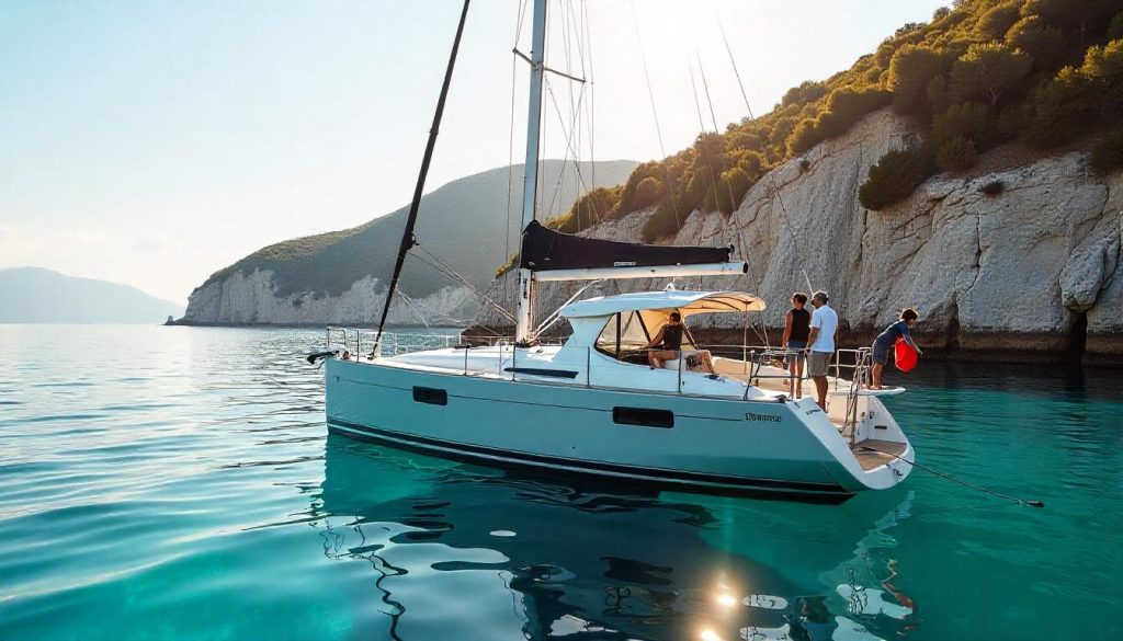 Jeanneau Sun Odyssey 44i anchored in Telašćica Bay, showcasing a remote Adriatic Croatia sailing stop in 2025.
