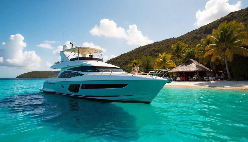Sunseeker 76 Yacht in White Bay, highlighting British Virgin Islands sailing in 2025.