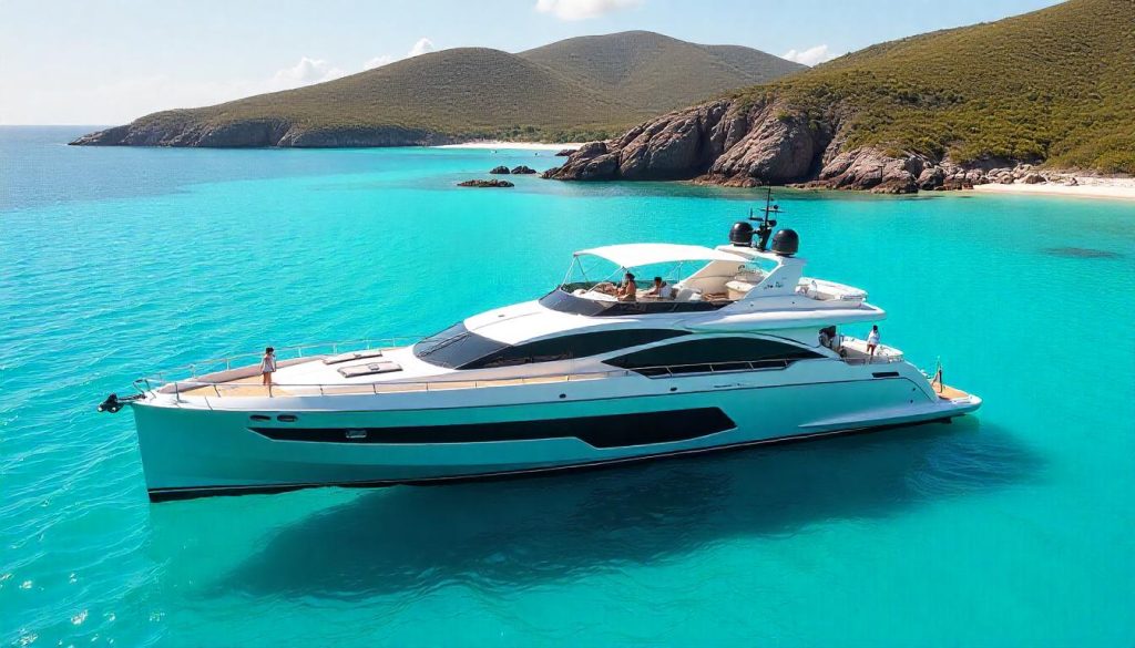 Sunseeker Predator 68 vor Pink Beach, um die Artenvielfalt des Korallendreiecks im Jahr 2025 zu beleuchten.