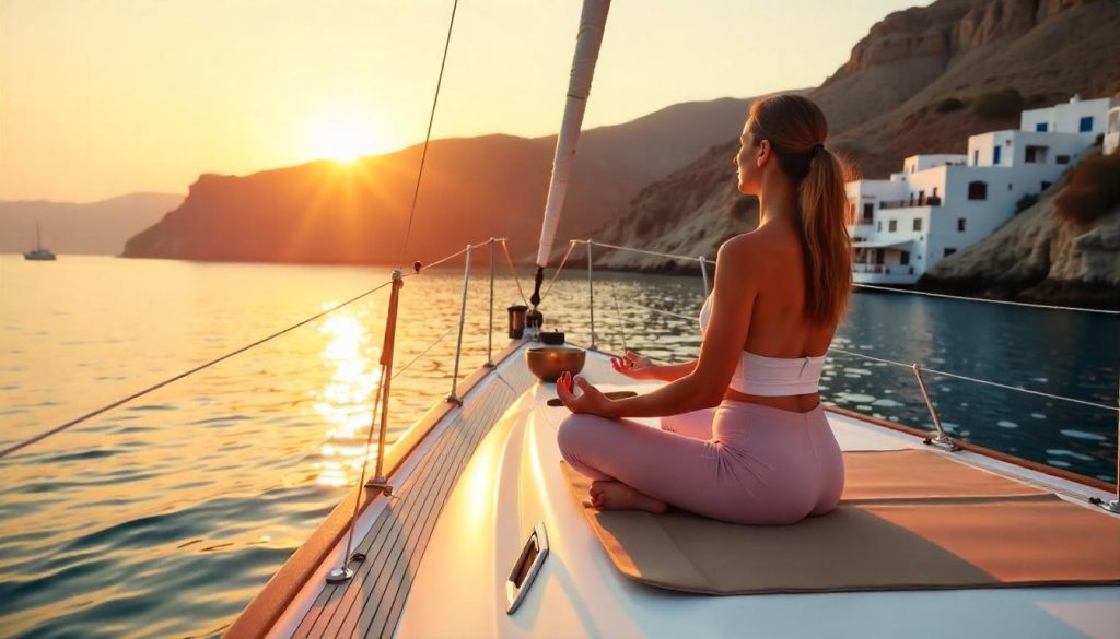 Meditation session on a yacht during mindfulness yacht charters in the Mediterranean.