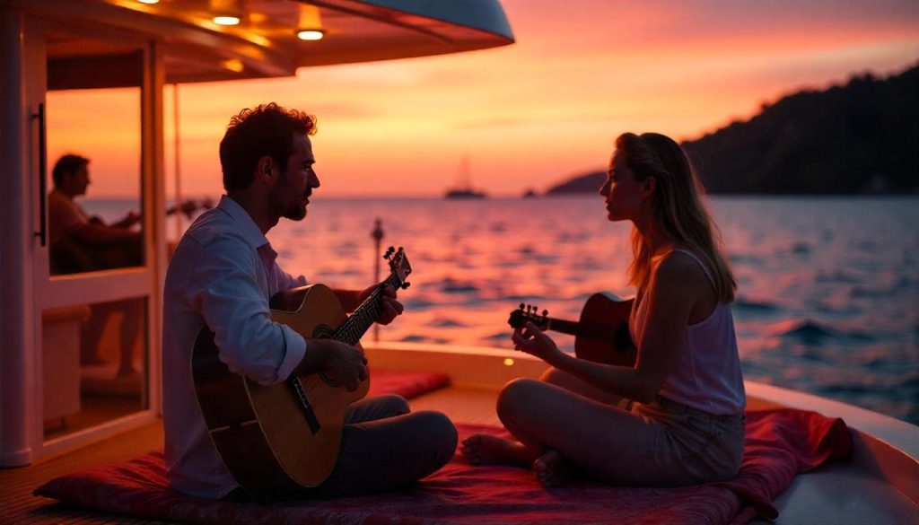 Family enjoying Fado during yacht-based art and heritage trips in Bali.