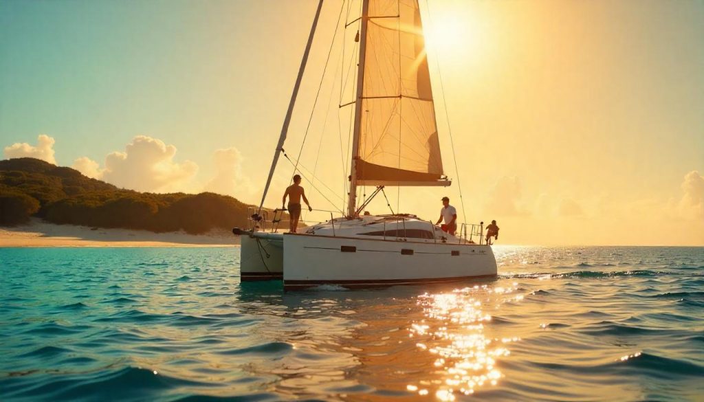 Crew preparing during yacht rental vs. ownership in the Caribbean.