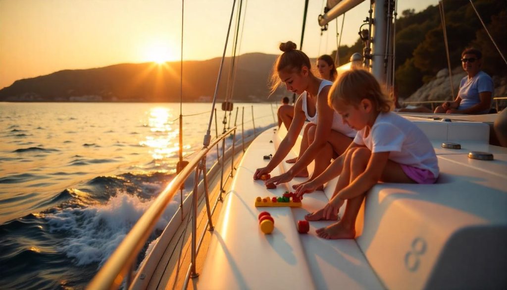 Children on a treasure hunt during a yacht vacation with kids in Corfu.