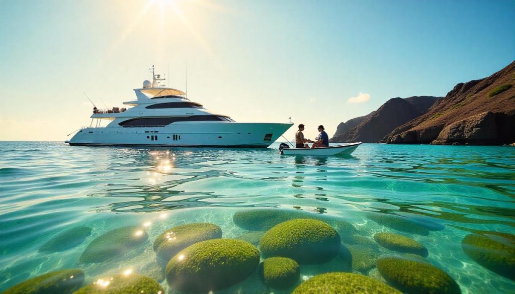 Guide showing species during yacht charters for sea health in the Galápagos.