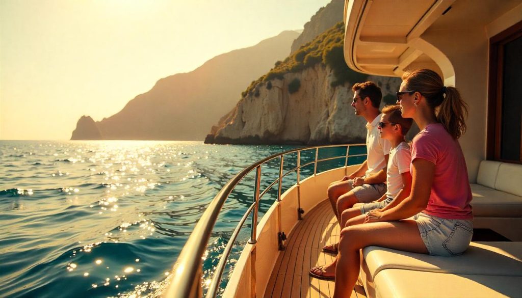 Family touring during historic yacht travel itineraries in Italy.