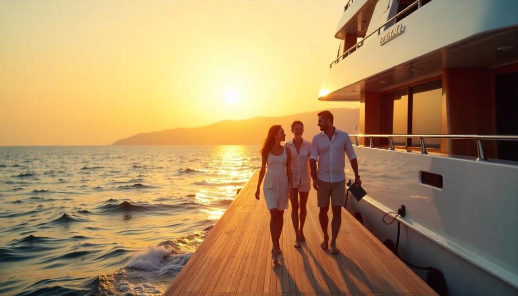 Family preparing passports during international yacht charter clearance in Italy.