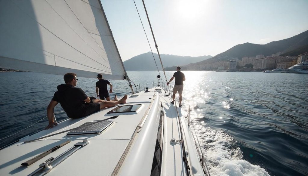 Teams racing yachts during luxury yacht corporate gatherings near Monaco.