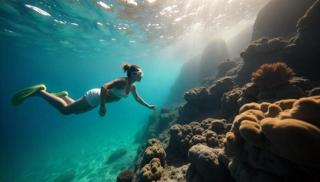 Guest snorkeling respectfully during maritime guest behavior in St. Lucia.