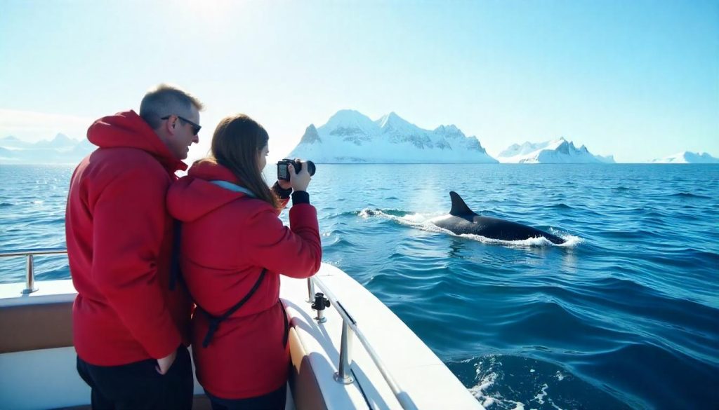 Couple photographing during top yachting wildlife locations in Antarctica.