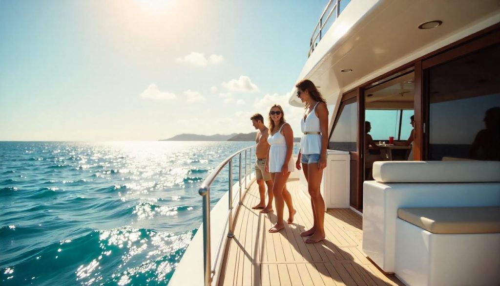 Family enjoying during yacht charter promotion strategies in Caribbean.