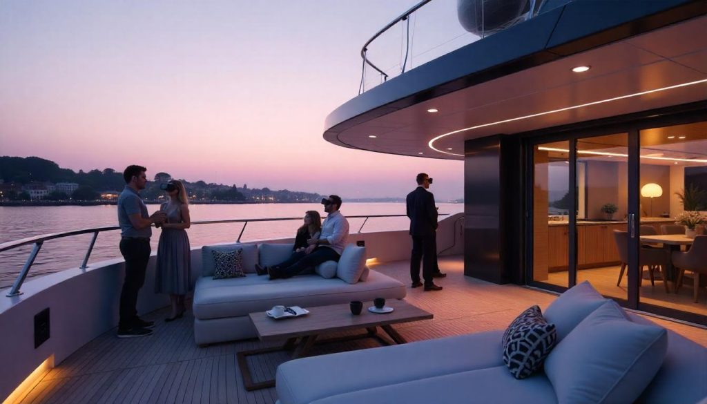 Guests using VR during future trends in yacht luxury in Netherlands.