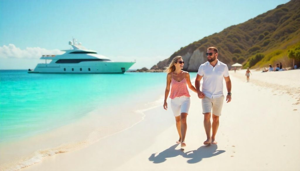Romantic yacht getaway beach